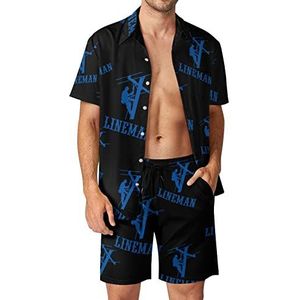 Elektrische Kabel Lineman1 Heren Hawaiiaanse Bijpassende Set 2 Stuk Outfits Button Down Shirts En Shorts Voor Strand Vakantie