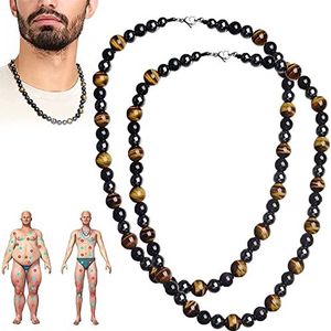 DUBUSH Chalcedoon Kralen Ketting Tijgeroog Kralen Ketting Lymfe Detox en Afslanken Chalcedoon Ketting Natuurlijke Edelstenen Ketting voor Unisex