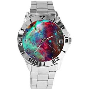 Nebula Galaxy Design Analoge Polshorloge Quartz Zilveren Wijzerplaat Klassieke Roestvrij Stalen Band Dames Heren Horloge