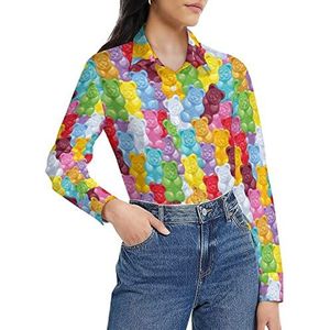 Gummy Bears Candies Damesshirt met lange mouwen en knoopsluiting, casual werkshirts, tops, 4XL