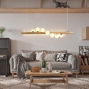 Hanglamp Hout LED Eettafel Hanglamp Vintage Hanglamp Hanglamp in Hoogte Verstelbare Bol Gemaakt Van Glas Verlichting Met G9 Lampen Retro Plafondlamp Voor Eetkamer Woonkamer Kroonluchter,7 head