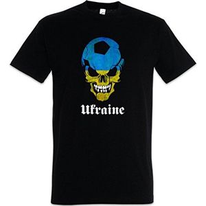 Urban Backwoods Black Classic Ukraine Football Soccer Skull Flag Heren T-Shirt Zwart Maat XL