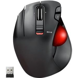 Elecom EX-G Linkshandige Trackball-muis, 2,4 GHz draadloos, duimbediening, 6-knopsfunctie, ergonomisch ontwerp, rode bal, Windows11, macOS (M-XT4DRBK-G)