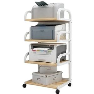 Tafel voor Printer Printerkastje 4 Tier Hout Printer Stand Stalen Frame Printer Winkelwagen Multifunctionele Printer Copier Scanner Plank Rek Voor Thuiskantoor Printertafel Printerstandaard(White+Ligh