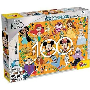 Lisciani - Disney Puzzle 100 DF Maxifloor - 150 stuks - Meerdere personages - Double Face - 2 in 1 - Puzzel en kleuren - 70 x 50 cm - Voor kinderen vanaf 6 jaar