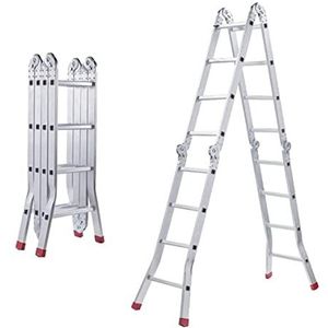 Ladder Stapladder Vouwladder Aluminium Heavy Duty Multifunctionele Trapladder Draagbare Verlengladder Voor Binnen- En Buitenwerk Telescopische Ladder Vouwladder(Size:4 * 4 Step)
