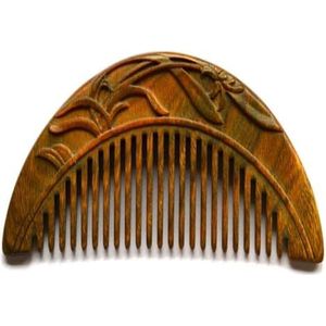 Houten kam, houten met brede tanden, for krullen, 10,8 cm Handgesneden dubbelzijdige orchideeënkam Groene sandelhout snijkam
