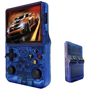 R36S 128 GB Handheld Retro Gaming Console, ingebouwde meer dan 20000+ klassieke games, Linux-systeem met 3,5 inch HD MIPI IPS-scherm, 3500mAh draagbaar game- en entertainmentapparaat (blauw @ 128 GB)