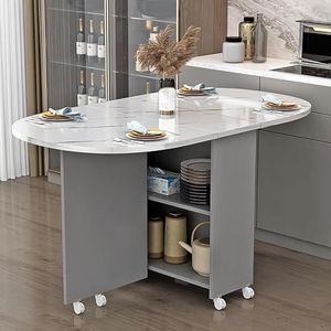 Mobiele opvouwbare eettafel, eettafel met wielen en 2-laags opbergrek, uitvouwbare eettafel voor kleine ruimte Ruimtebesparende eettafel voor keuken, woonkamer (Color : C)