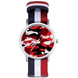 Rode Camouflage Slanke Mannen Horloge Quartz Armband Mode Voor Vrouwen Sport Nylon Band Gemakkelijk Te Lezen