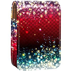 Kerst kleurrijke glitter deeltjes achtergrond Lip Gloss Houder Lipstick Case Draagbare Mini Lipstick Opbergdoos Reizen Lipstick Organizer Case met Spiegel voor Vrouwen, Meerkleurig, 9.5x2x7 cm/3.7x0.8x2.7 in