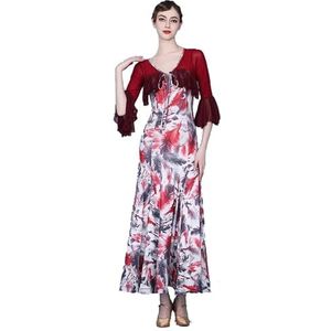 TJDWPRRD Wals Dansjurken voor Dames Professioneel Balzaal Dansen Prestatie Kostuums Foxtrot Flamenco Danskleding Elegant Salsa Tango Danskleding,Rood,L