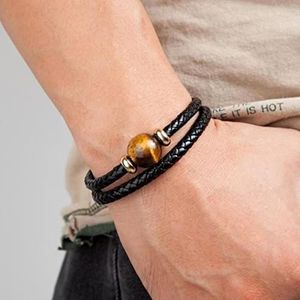 Bracelets Fashion Genuine Leather Bracelets For Men Charm Magnetic Bracelet Mens Jewelry Natural Tiger Eye Stone Pulseras(Color:Goldtiger Eye)