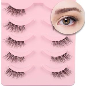 Halve wimpers natuurlijke look strip doorzichtige band zachte strip hoek nep kattenoog korte accent wimpers 5 paar set pakket [Artemis | 6-13 mm, ]