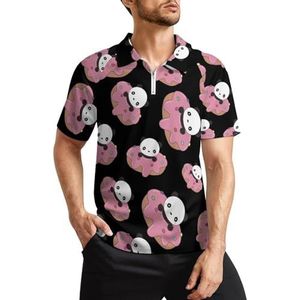 Leuke donuts en panda heren golfpoloshirts klassieke pasvorm T-shirt met korte mouwen bedrukt casual sportkleding top L