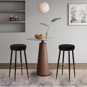 Ball & Cast Moderne Ronde Bar Stools 30 inch Upholestered Metalen Frame Stool, Backless Ronde Stools Set van 2, Pub Hoogte, Zwart Fluweel