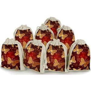 LPSADGF 8 stuks Valentijnsharten gouden vlinder trekkoord geschenkzakken herbruikbare katoenen linnen opbergzakjes voor Kerstmis, bruiloften, feesten, gunsten 12,4 cm x 17 cm kleine jute zakken