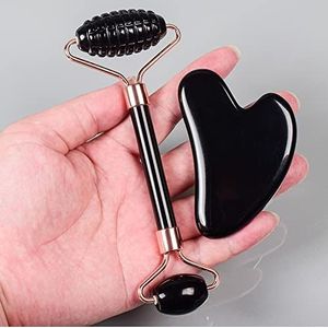 Zwart Obsidiaan Tool Gezichtsroller Gua Sha Tools Set Massage Natuursteen Kristal Massageapparaat, 2 Stuks Niet Box Home Collection