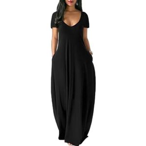 HHuiXinXue Oversized jurk met losse bandjes voor dames, elegante eenhoornkleurige spaghetti-maxi-jurken met zakken, Zwart, XL