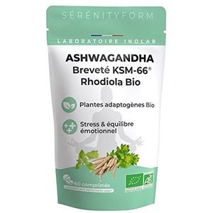 Ashwagandha KSM-66® Bio Extract 5% Withanoliden & Biologische Rhodiola - Veganistisch Synergetisch Complex van Ayurvedische Adaptogenen - Serenityform Gemaakt in Frankrijk