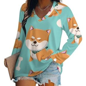 Leuke Hond Hart Print Vrouwen Casual Lange Mouw T-shirts V-hals Gedrukt Grafische Blouses Tee Tops 4XL