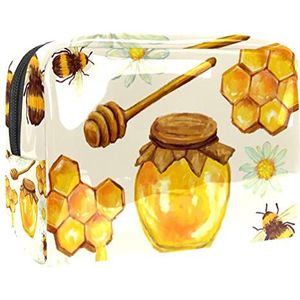 Honingpot met honingraatprint reistas voor dames en meisjes, kleine waterdichte make-uptas met ritssluiting toilettas organizer, Meerkleurig, 18.5x7.5x13cm/7.3x3x5.1in, Modieus