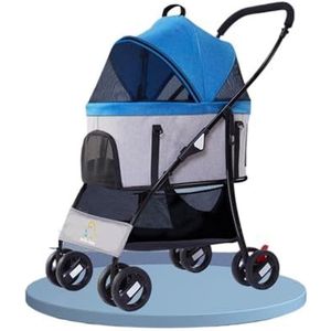 Dierenkar Afneembare kinderwagen for huisdieren Lichtgewicht dubbellaags volledig bedekkend zonnescherm Hondenkar Buitenreizen (Color : Blue upgrade)