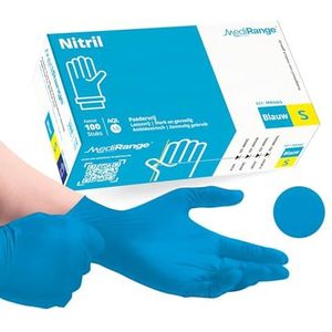 MediRange Nitrilhandschoenen klein, blauw, zware wegwerphandschoenen, poedervrij, latexvrij en eiwitvrij, medisch, voedsel, meervoudig gebruik, verpakking van 100 stuks