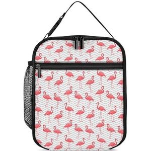 Rode Flamingo Draagbare Lunchtas Geïsoleerde Lunchbox Reizen Tote Tas Afneembare Lunchbox Voor Vrouwen Mannen