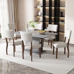 Aunlva Fluwelen eetkamerstoelen, set van 6 (zonder eettafel), familie-eetkamerstoelen, moderne minimalistische woon- en slaapkamerstoelen, vier rubberen houten poten, beige