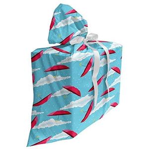 ABAKUHAUS Paraplu Cadeautas voor Baby Shower Feestje, Regenachtig Clear Sky Weer, Herbruikbare Stoffen Tas met 3 Linten, 70 cm x 80 cm, Dark Pink and Blue