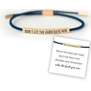 Don't Let The Hard Days Win Tube Bracelet, Adjustable Hand Braided Wrap Tube Bracelet, Couple Bracelet, Inspirational Bracelets Jewelry Gifts for Women Men Best Friend Teen (Blue-Rose Gold)