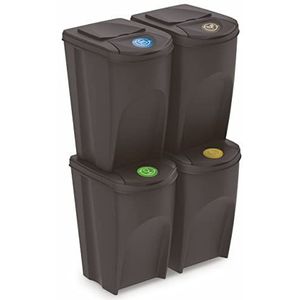 Spetebo Sortibox Vuilnisemmer met deksel, 35 liter, set van 4 stuks, antraciet, stapelbaar afvalscheidingssysteem, afvalsorteerder, scheider, sytem scheidingsmanden, stapelbaar met klep