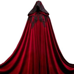 Rode Hooded Mantel Retro Lange Mantel Halloween Kostuum Mantel Middeleeuwse Lange Mantel
