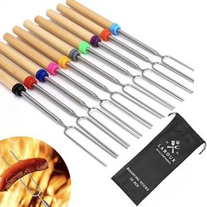 Laroux Marshmallow Spiezen, 10 Stuks incl. Opbergtasje, Barbecuevorken Uitschuifbare Lang 81 cm, Marshmallow Spiezen, BBQ Vork, Braadstokken, BBQ Accessoires, Fonduevorkjes