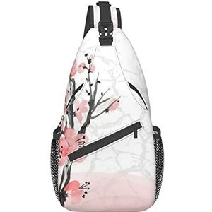 PSVOD Roze kersen bloemen crossbody tassen, heren schoudertassen, borst schouder rugzakken, heuptassen, vrije tijd cross body tassen, reizen sport, Zwart, One Size