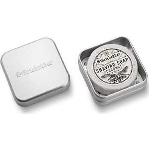 Störtebekker Scheerzeep en aluminium dozen, verschillende handgemaakte veganistische varianten (kokosnoot)