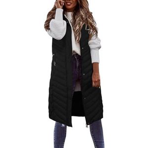 Utdoor Vest, Dames Winterbovenkleding Lang Vest Mouwloos Donsjack Met Capuchon, Warm Vest Vrije tijd Mouwloos Jas(Black,M)