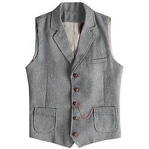 Tuikayoo Heren Western Herringbone Tweed Pak Vest Wol Slim Fit Vest, zilver, 3XL