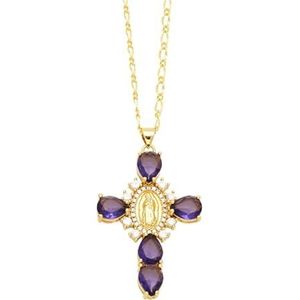 Vrouwen Veelkleurig Koper Verguld Maagd Maria Kristallen Kruis Damesketting Religieuze Sieraden Geschenken (Style : Purple)