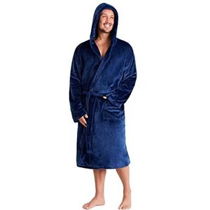 Heren ochtendjas super zachte heren fleece badjas met capuchon jassen badjas warm en gezellig, marineblauw, L
