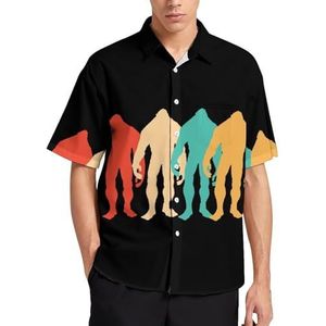 Retro Bigfoot Sasquatch Zomer Heren Shirts Casual Korte Mouw Button Down Blouse Strand Top met Zak XL