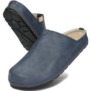 BeComfy Echt Leren Unisex Pantoffels Dames Heren Vaste Zool 36-46 EU (Marineblauw, EU-systeem voor schoenmaten, Volwassene, Numeriek, Normaal, 44)