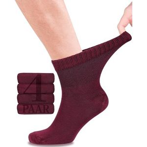 Fiera Besa Diabetische sokken met lycra voor heren: enkelhoog; zonder naad aan de basis van de teennagels; 4 paar, wijnrood, 39-42 EU