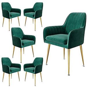 GEIRONV Dining stoelen Set van 6, 40 × 40 × 76 cm Fluwelen met metalen poten make-upstoel for woonkamer slaapkamer keuken stoelen Eetstoelen (Color : Green)