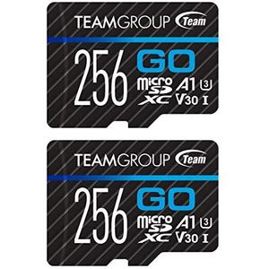 TEAMGROUP GO Card 256GB -2PACK Micro SD-kaart voor GoPro & Action Camera's, MicroSDXC UHS-I U3 V30 High Speed Flash Memory Card met Adapter voor Buiten, Sport, 4K Schieten TGUSDX256GU364