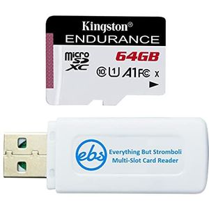 Kingston 64GB MicroSD High Endurance Memory Card for Dash Cam Works with Garmin Mini 2, Mini, 67W, 66W, 47, 56, 57 Car Camera (SDCE/64GB) Bundle with Everything But Stromboli SD & Micro SD Card Reader