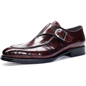 SFSSWSRYDF Mannen Single Monkstrap Lederen Schoenen Mode Slip-on Formele Brogues Zakelijke Bruiloft Schoenen,A wine red,38 EU
