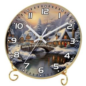 YTYVAGT Wandklok, moderne klokken op batterijen, Winter House Bridge River, Ronde stille klok 9.4