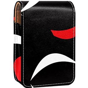 Lipgloss Houder Lippenstift Case Draagbare Mini Lipstick Opbergdoos Reizen Lipstick Organizer Case met Spiegel voor Vrouwen Rood Wit Abstracte Zwarte Achtergrond, Meerkleurig, 9.5x2x7 cm/3.7x0.8x2.7 in